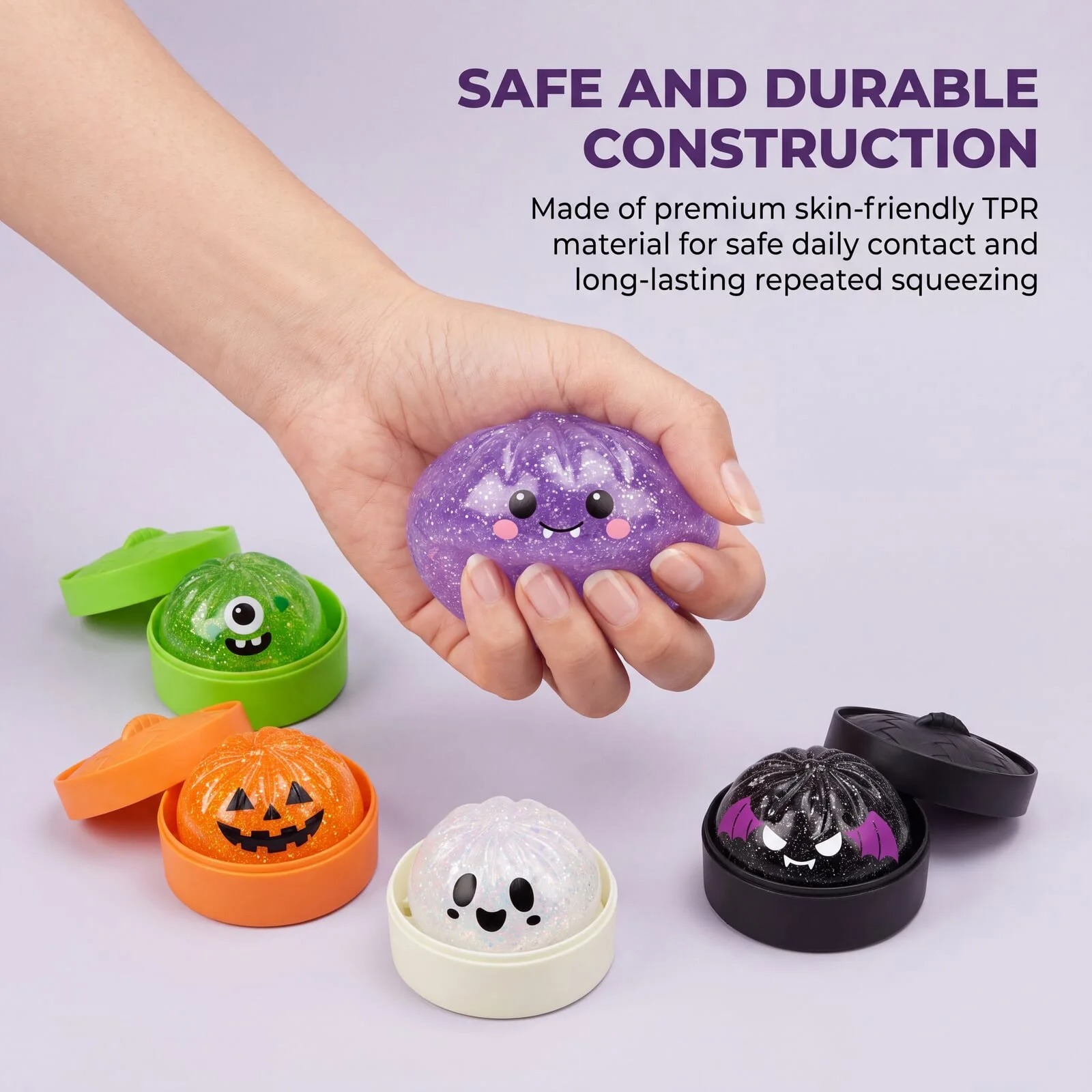 Halloween Themed Glitter Squishy Dumpling Stress Relief Bun 8.5CM Simulated Bun Slow Rebound Squeeze Spooky Ghost Pumpkin Design - Image 3