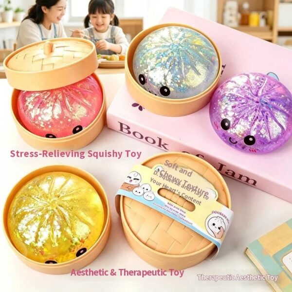 Giant Dumpling Water Squishy Steamed Bun Toy Rebound Glitter Stress Relief Ball Fidget Random Face Coloful Squeeze Pinch Toy